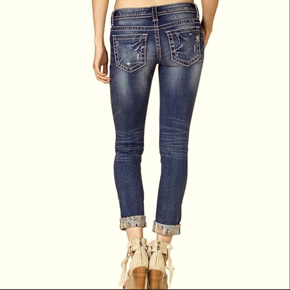 Miss Me Mid-Rise Cuffed Skinny Medium Wash Sz 27